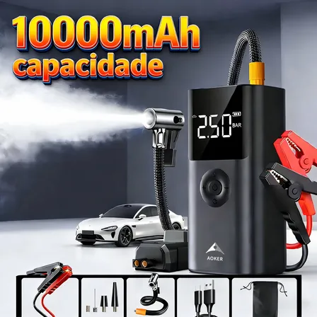 Auxiliar Partida Bateria Portátil Tivui Compressor Power Bank Energia Móvel Multifuncional 4 Em 1 De10000mah Com Luzes De Emergência De Led