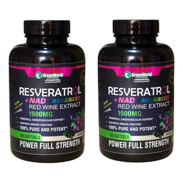 Pack X2 Resveratrol Red Wine Plus 100 Capsulas 1600 Mg