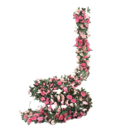 4 Artificiales Peonía Follaje Guirnalda Flores Colgante 2.5m Rosa