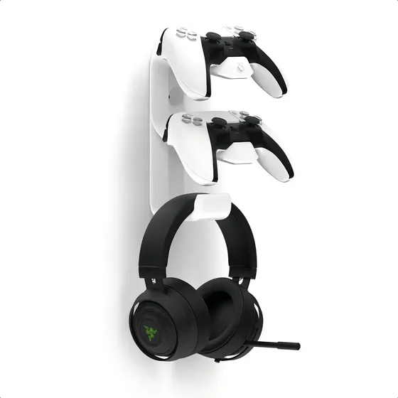 Suporte Parede Sculpy para 2 Controles PS5 e Headphone Headset Cor Branca