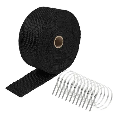 Manta Termica Escapamento Fibra Vidro Preto 10m + 12 Zip