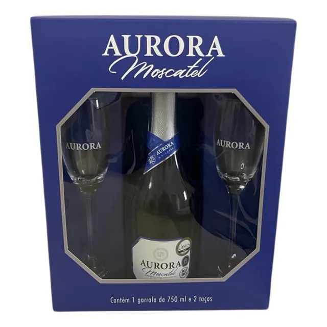 Kit Presente Espumante Aurora Branco Moscatel 750ml Com 2 Taças