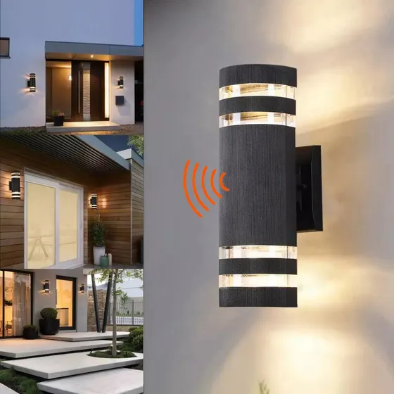 Foco Bidireccional Con Sensor Exterior Pared/muro Negro