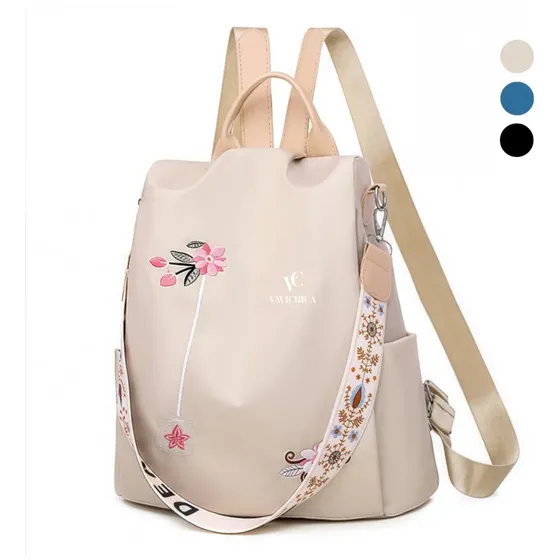 Mochilas Mochila para mujer Vavichica Mochila Campus bordada con flores blancas Vavichica
