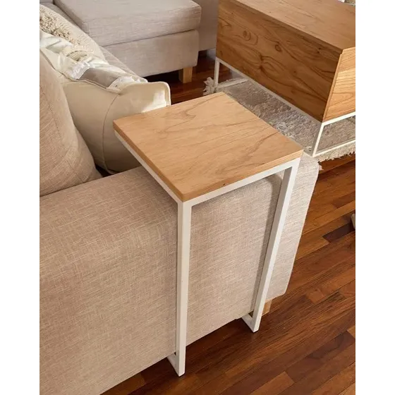 Mesa Auxiliar De Arrime, Sillon, Cama Estilo Industrial. Blanco