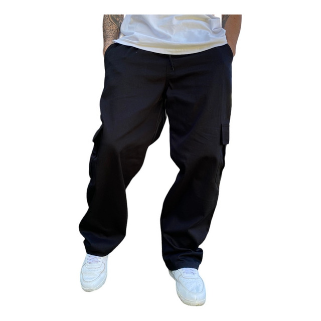 Calça Cargo Masculina Larga Skate Elástico Cintura Unissex Calça Cargo Masculina Larga Skate Elástico Cintura Unissex