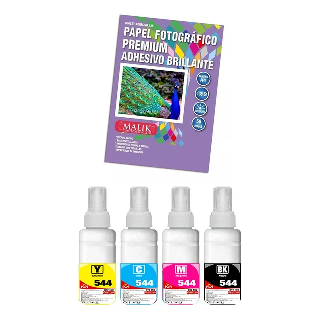 Papel Adhesivo Glossy 135g 50 Hj +4 Tintas Para E/tank L5190