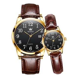 Reloj Olevs 5566 Con Correa De Piel Impermeable Para Pareja Reloj Olevs 5566 Con Correa De Piel Impermeable Para Pareja