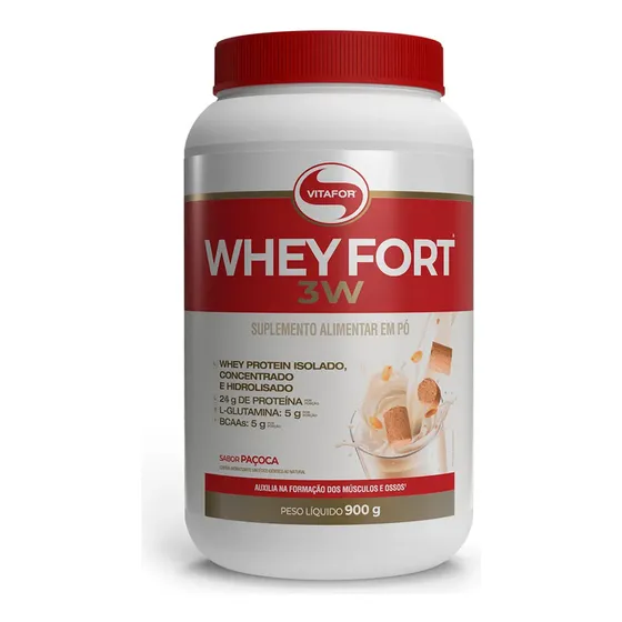 Suplemento em pó Whey Fort 3w Whey Protein Proteina Isolada Vitafor Sabor Paçoca
