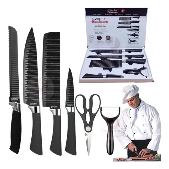 Set De 6 Cuchillos Juego Cuchillos Cocina Tijera Pelador Pro
