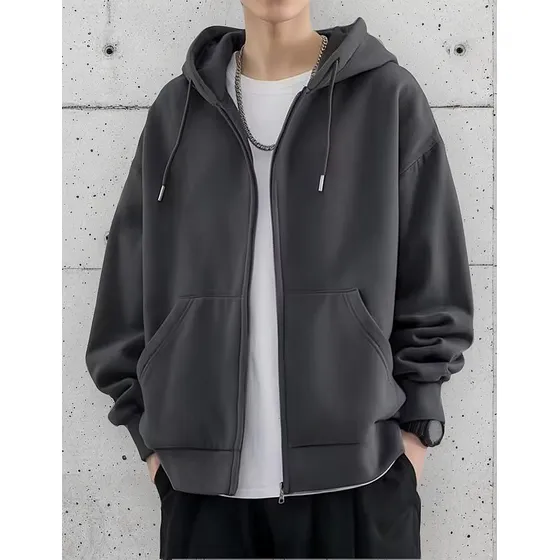 Polar Hombre Grueso Con Capucha Y Cremallera | Talla Grande Superabrigador | Estilo Urbano Minimalista Para Invierno/otoño |chaqueta Sudadera Algodón