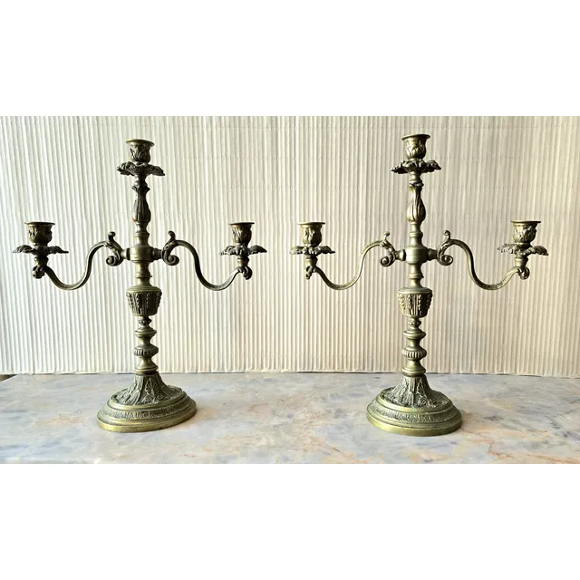 Par D Candelabros Estilo Francés 3 Luces En Bronce Cincelado