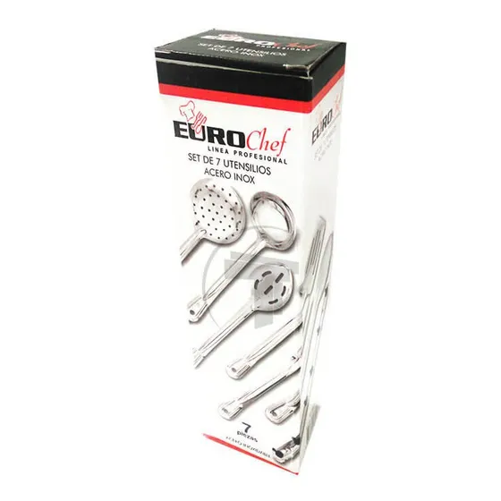 Set 7 Utensilios Eurochef Acero Inoxidable Cocina Espatula