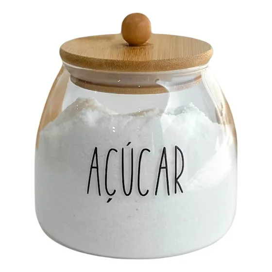 Açucareiro Hermético Cora De Vidro C/ Tampa Em Bambu 800ml