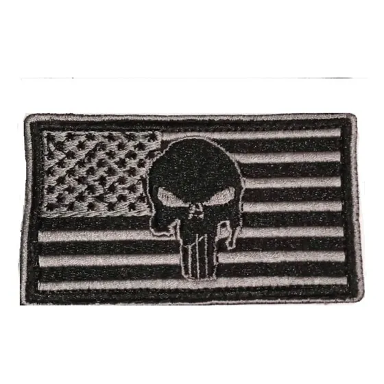 Parche Bordado Bandera Eeuu Gris Negro Punisher Abrojo Usa
