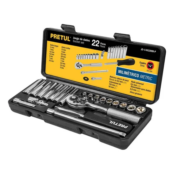 Kit de herramientas combinadas Pretul JD-1/4X22MM-P de 22 piezas