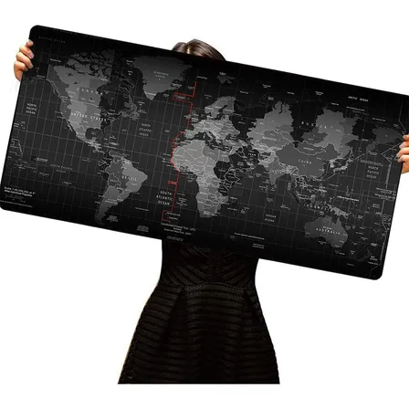 Mousepad Gamer Mapa Mundi Profissional Extra Grande 90x40 Cm Preto Mapa Mundi
