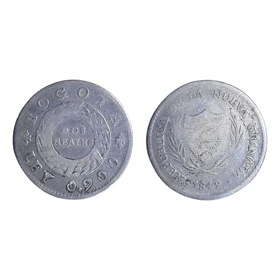 Moneda De Colombia Nueva Granada 2 Reales 1849 Plata
