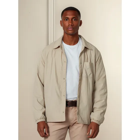 Jaqueta Dudalina Masculina Nylon Leve Forro Lã Cáqui Claro