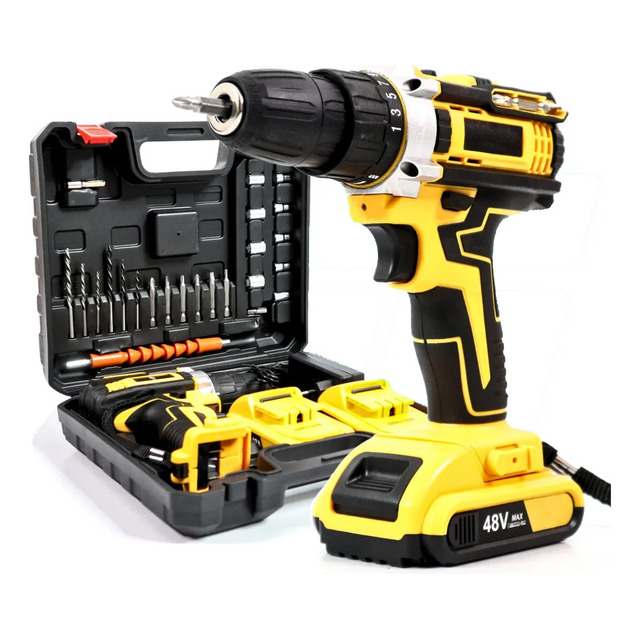 Parafusadeira Furadeira 48v Profissional 2 Baterias Sem Fio Cor Amarelo Parafusadeira Furadeira 48v Profissional 2 Baterias Sem Fio Cor Amarelo