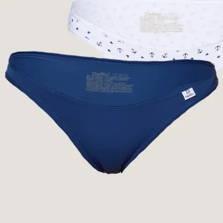 Kit 3 Calcinhas Tanga Delrio Feminino 52509k80 Branco Navy   Pessego  Marinho Liso / Estampado P