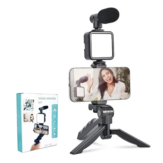 Video Making Kit, Trípode, Luz Led Y Micrófono. Mod Ay-49g