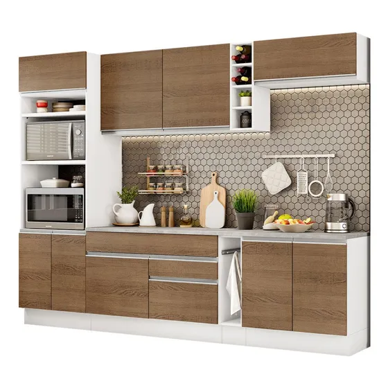 Cocina Integral Completa Modular Madesa Vicenza 290cm Br 12 Color Blanco/Rústico