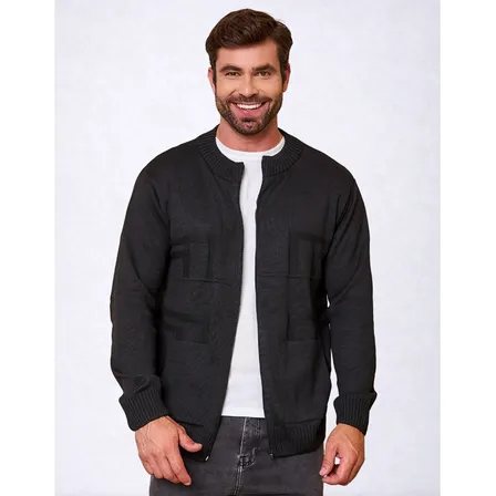 Jaqueta Suéter Masculino Lã Com Zíper Trico