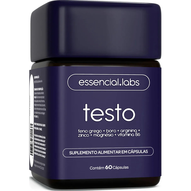 Testo Essencial - Fórmula Exclusiva Com Feno Grego + Boro + Arginina + Zma + Vitamina B6 - Precursor Da Testosterona - 60 Cápsulas Sem Sabor