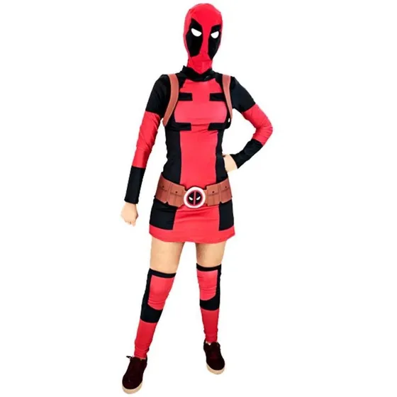 Fantasia Deadpool Adulto Feminino Original 38 A 48 Com Gorro