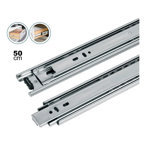 Corredera Extensión Total 45mm Cajón 50cm 2 Pz Hermex 43274