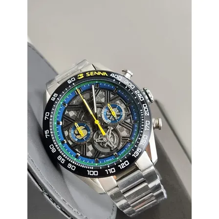 Relogio Tag Heuer Masculino F1 Senna Skeleton Tag Heuer Prata Preto Preto Com Cinza