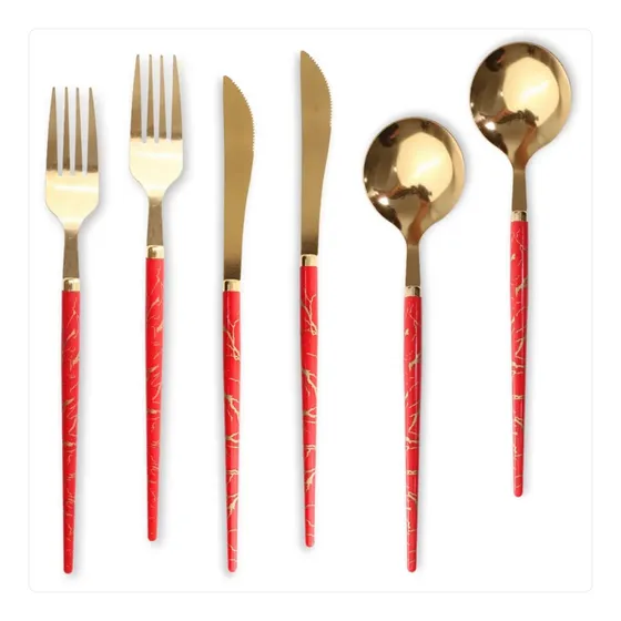 Set 18 Cubiertos Nórdicos Dorados Mango Plástico