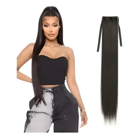 Rabo De Cavalo Preto Liso 75cm Com Faixa Extensão Hair Preto
