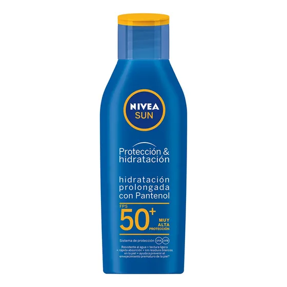 NIVEA Sun Protección & Hidratación Protector Solar Corporal FPS50+ 200ml Bloquedor Hidratante, resistente al agua y al sudor con Pantenol para todo tipo de piel