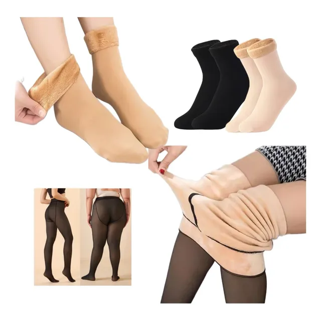 1 Calza Media Can Can Efecto Piel + 2 Par De Medias Peluche