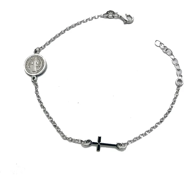 Pulsera San Benito Protección Con Cruz Acero Inoxidable