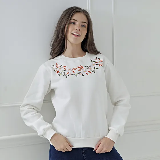 Buzo Frizado Flor Bordado Mujer Bela Menina