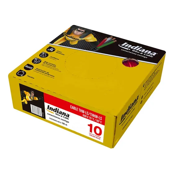 Cable De Cobre Cal. 10 Thw 90ºc 100 Mts Indiana Cubierta Rojo