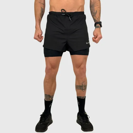 Short Running 2 En 1 Deportivo Correr Negro Hombre Konko