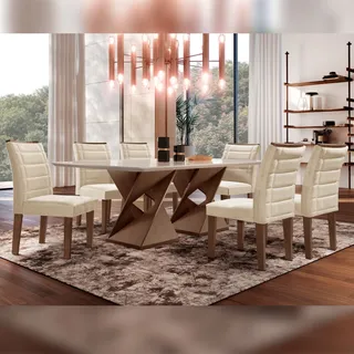 Conjunto Sala De Jantar Genova Tampo Vidro/mdf Com 6 Conjunto Sala De Jantar Genova Tampo Vidro/mdf Com 6