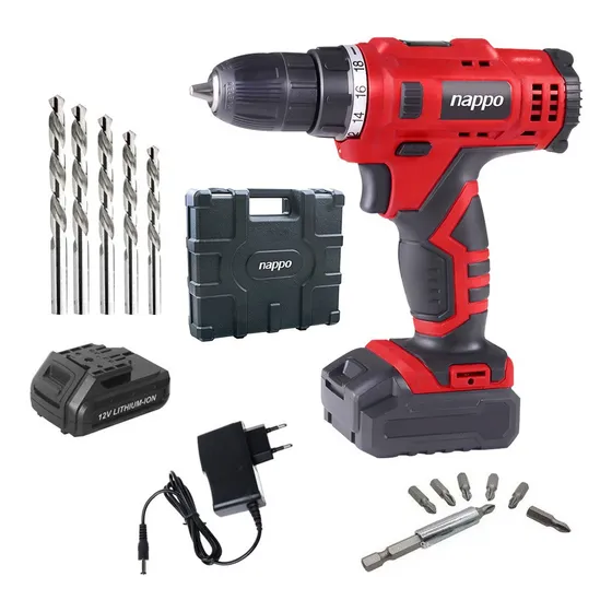 Taladro Inalámbrico Nappo 12v Batería Maletín Y Acc Color Rojo Frecuencia 50 Hz/60 Hz