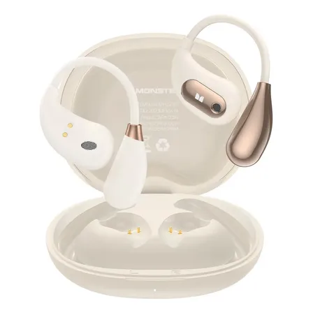 Fone de Ouvido Monster E29 Open-Ear Sem Fio Bluetooth, Branco com Cancelamento de Ruído e Microfone HD