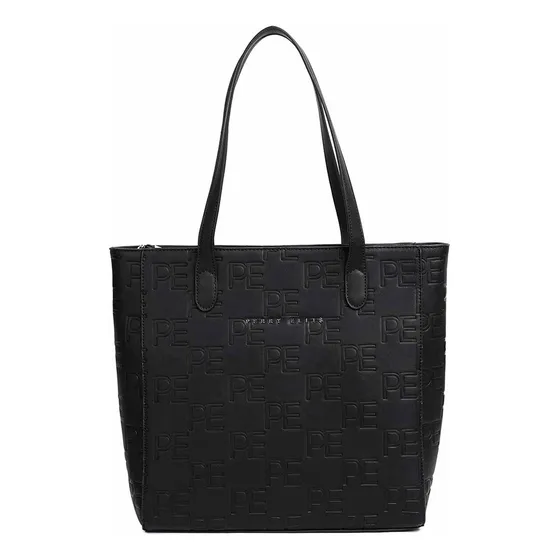 Bolsa Tote Casual Para Dama Perry Ellis Color Café Color Negro Correa De Hombro Negro Diseño De La Tela Embosado