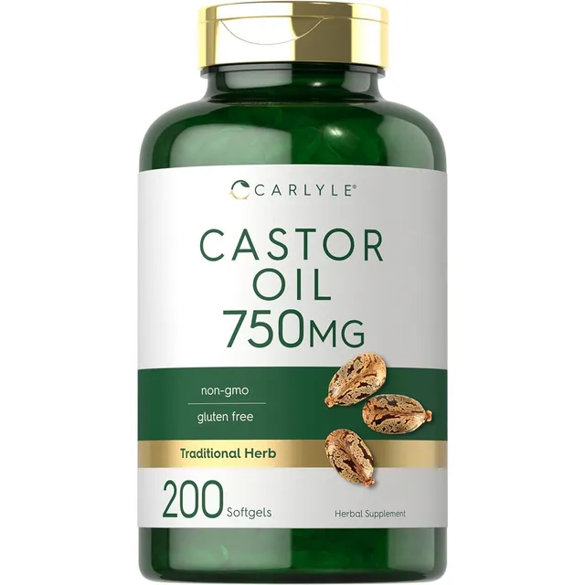 Castor Oil 750mg 200 Softgels Carlyle Aceite De Ricino Sabor Sin Sabor