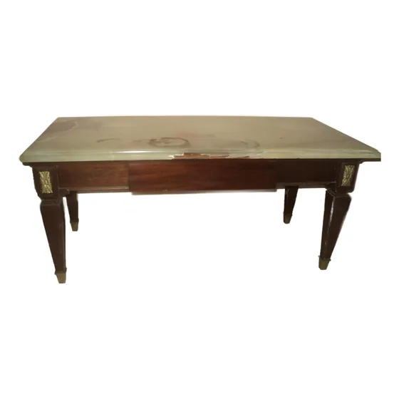 Mesa De Centro En Madera, Bronce Y Onix