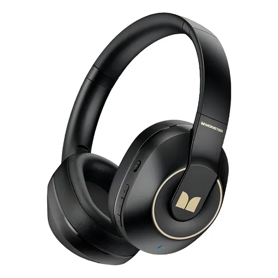 Fone Bluetooth 5.3 Headphone Gamer Monster Xkh01 Dobrável Cor Preto Cor da luz Azul