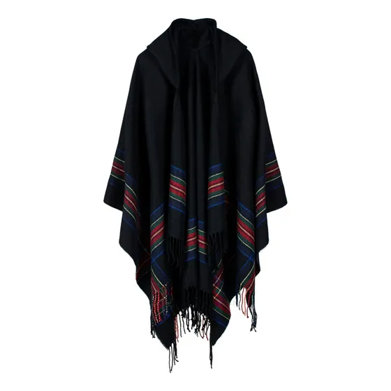 Bx) Nuevo Mujer Poncho Tejido Capa Sudadera Raya Grande