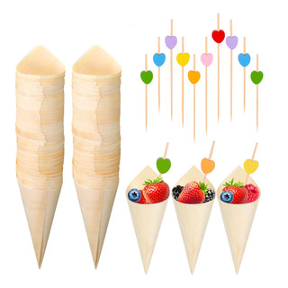 100 Pcs De Conos De Madera Desechables De Papel Helado Porta 100 Pcs De Conos De Madera Desechables De Papel Helado Porta