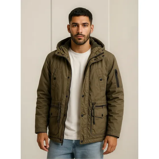 Parka De Gabardina Con Corderito Oversize Hombre Abrigo